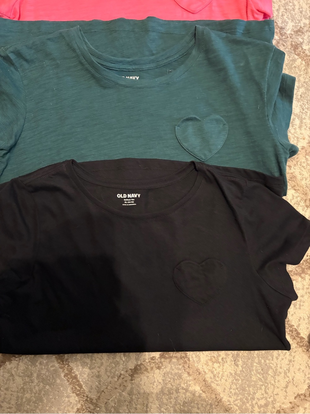 Old Navy Girls Short Sleeve Heart Pocket Tees - Pink, Teal, Black Size 14/16 - Picture 3 of 3